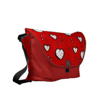 Sac messenger pointillé à rouge de coeurs besaces