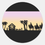 Sages de silhouette de nativité sur l'horizon autocollants