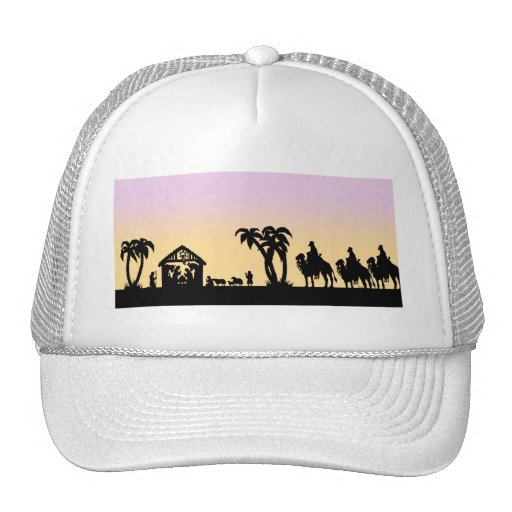 Sages de silhouette de nativité sur l'horizon casquette