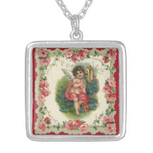 Saint-Valentin vintage, ange victorien au téléphon Pendentif