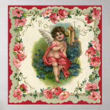 Saint-Valentin vintage, ange victorien au téléphon Posters