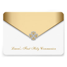 Sainte communion de filles blanches d'or première bristols personnalisés