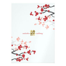 Sakura rouge fleurit le double mariage de bonheur  invitations personnalisées