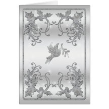 Salutation argentée de houx et de colombe carte