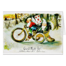 Salutation comme père noël s'asseyant dans un rick carte de vœux