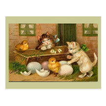 Salutation de Pâques de chatons et de poussins Carte Postale