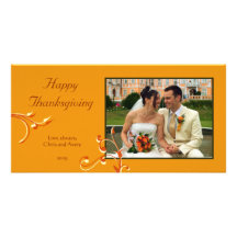 Salutation orange chic élégante de thanksgiving de cartes de vœux avec photo