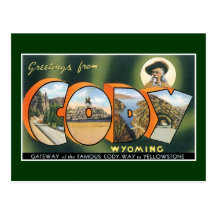 Salutations de Cody, Wyoming ! Carte postale vinta