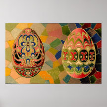 Salutations de Pâques avec les oeufs peints Poster