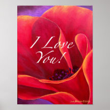 Salutations rouges d'amour de fleur de pavot affiches