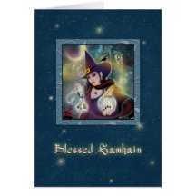 Samhain béni - étincelle bleue de sorcière carte de vœux