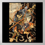 Samouraïs combattant le grand monstre, circa 1800' posters