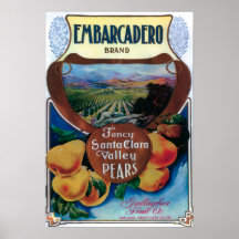 San Jose, étiquette de poire de CaliforniaEmbarcad Posters