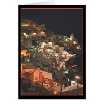 Santorini par nuit   (blanc à l'intérieur) cartes de vœux