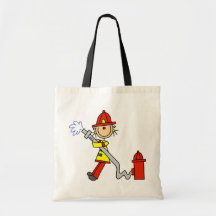 Sapeur-pompier féminin avec le T-shirts et les cad Sac En Toile