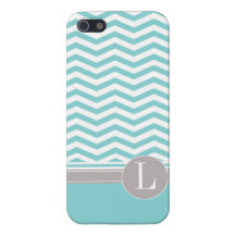 Sarcelle d'hiver chic du monogramme | de Chevron Étuis iPhone 5