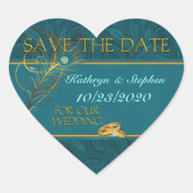 Sauvez les autocollants de mariage de paon de date