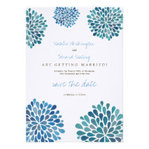 Sauvez les dahlias bleus de toile d'aquarelle de d invitations personnalisées