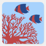 Scalaire tropical bleu et rouge autocollants carrés