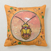 Scarabée de feuille épaulé rouge coussin