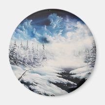 Scène de neige de lune d'hiver sur les produits pe magnets pour réfrigérateur