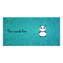 Scintillement mignon de turquoise de panda de bébé cartes de vœux avec photo