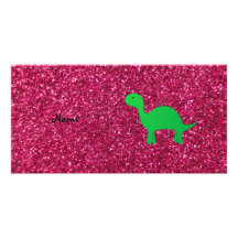 Scintillement nommé personnalisé de rose de dinosa photocarte