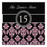 SCINTILLEMENT ROSE IMPRIMÉ, DAMASSÉ NOIRE QUINCEAN INVITATIONS PERSONNALISÉES
