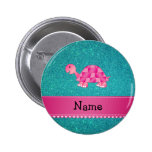 Scintillement rose nommé personnalisé de turquoise badge