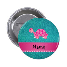 Scintillement rose nommé personnalisé de turquoise badge