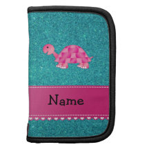 Scintillement rose nommé personnalisé de turquoise agendas folio