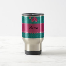 Scintillement rose nommé personnalisé de turquoise mugs à café