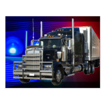 SEMI LA REMORQUE DE TRACTEUR AVEC LA POLICE ALLUME CARTES POSTALES
