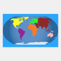 Sept continents colorés autocollants en rectangle