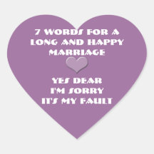 Sept mots pour long et heureux Mariage-toute coule Autocollant En Cœur