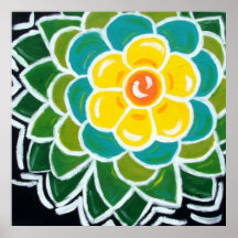 Série de fleur : Aqua et jaune Poster