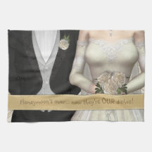 Serviette de plat drôle (blanche) de jeunes mariés linges de cuisine