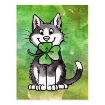 Shamrock Kitty Cartes Postales