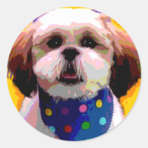 Shih Tzu en à petits pois Autocollant Rond