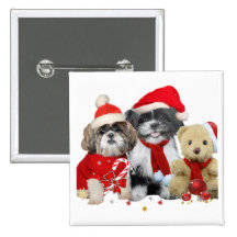 Shih Tzu et carte de Noël d'ours de nounours Pin's