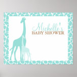 Signe bienvenu de baby shower de girafe de maman e posters