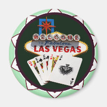 Signe de Las Vegas et jeton de poker de cartes Aimants