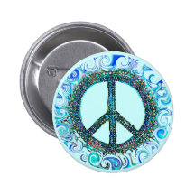 Signe de paix avec les vagues bleues badges avec agrafe