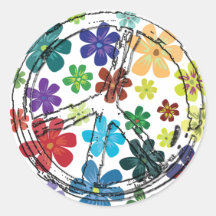 SIGNE DE PAIX CLAIR AVEC DES FLEURS ADHÉSIF ROND