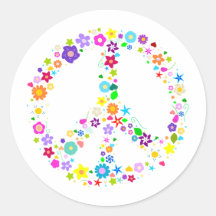 Signe de paix des fleurs adhésif rond