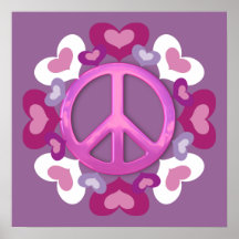Signe de paix et copie assez roses de coeurs posters
