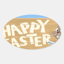 Signe heureux de Pâques de lapin de Pâques Sticker Ovale