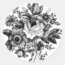 Silhouette de bouquet de fleur autocollant rond