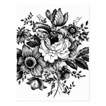 Silhouette de bouquet de fleur carte postale
