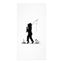 Silhouette de pêche de petite fille cartes de vœux avec photo
